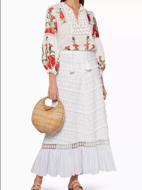 Alexis Benita Crochet Lace White Tiered Maxi Skirt Size L